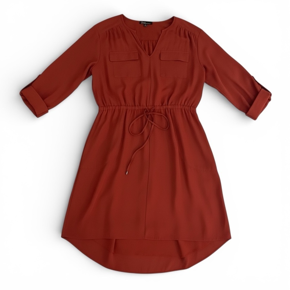 DALIA Women’s Terracotta High Low Drawstring Dress 3/4 Sleeves Size 6
